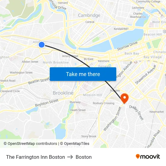 The Farrington Inn Boston to Boston map