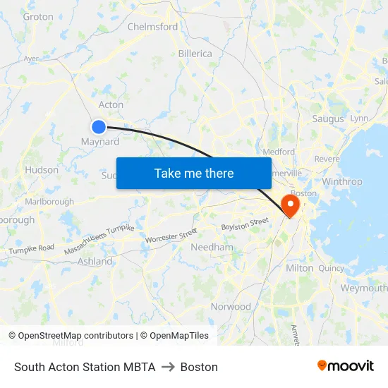 South Acton Station MBTA to Boston map
