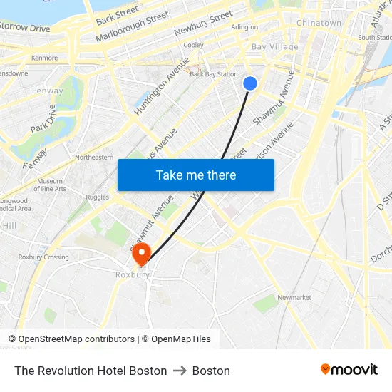 The Revolution Hotel Boston to Boston map