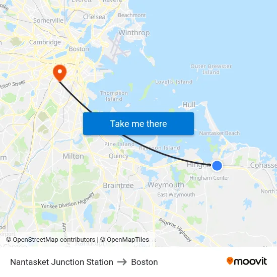 Nantasket Junction Station to Boston map
