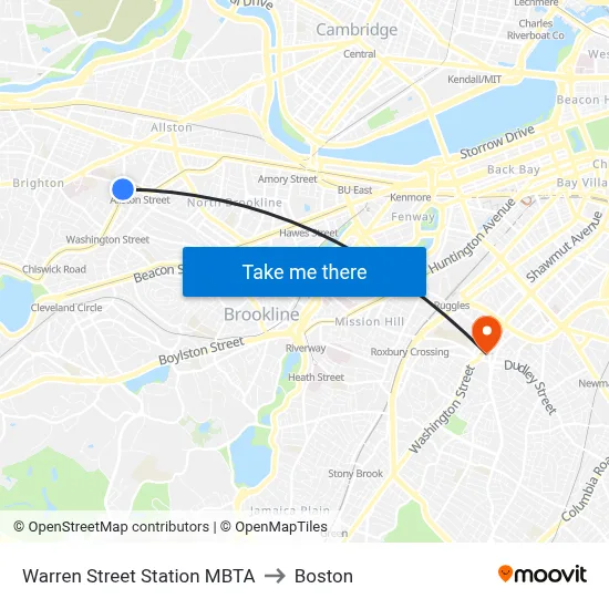 Warren Street Station MBTA to Boston map