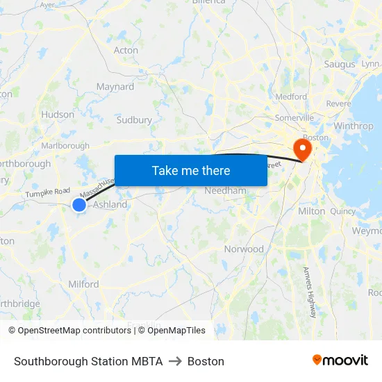 Southborough Station MBTA to Boston map