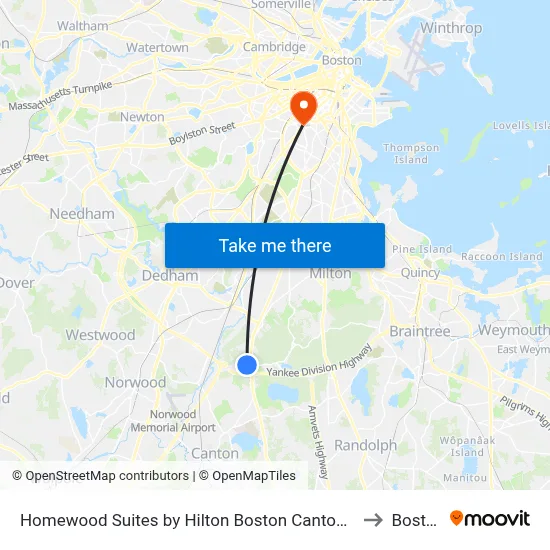 Homewood Suites by Hilton Boston Canton MA to Boston map