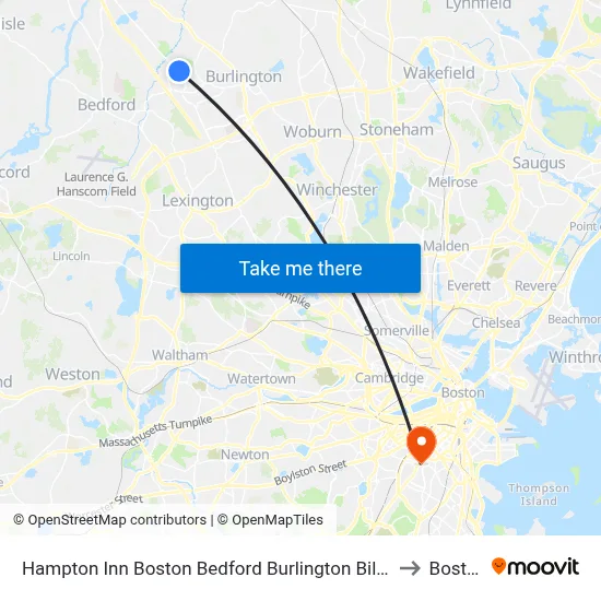 Hampton Inn Boston Bedford Burlington Billerica to Boston map
