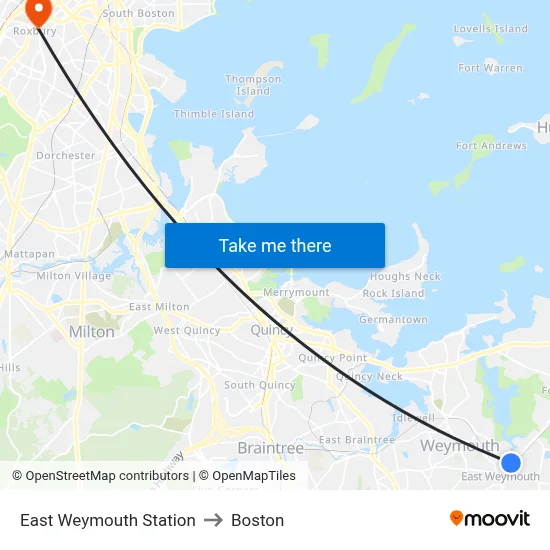 East Weymouth Station to Boston map