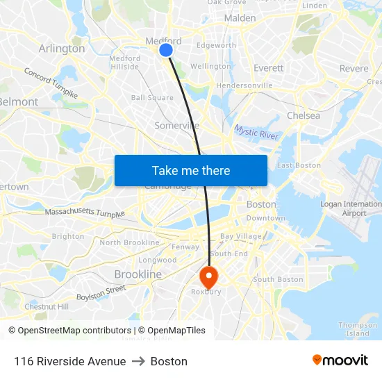 116 Riverside Avenue to Boston map