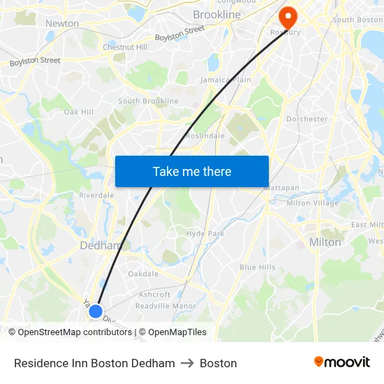Residence Inn Boston Dedham to Boston map
