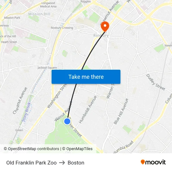 Old Franklin Park Zoo to Boston map