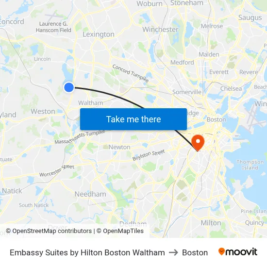 Embassy Suites by Hilton Boston Waltham to Boston map