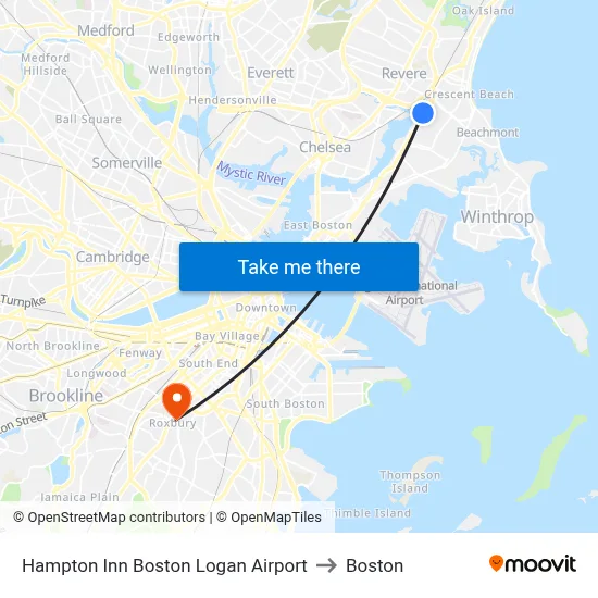 Hampton Inn Boston Logan Airport to Boston map