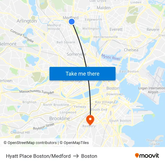 Hyatt Place Boston/Medford to Boston map