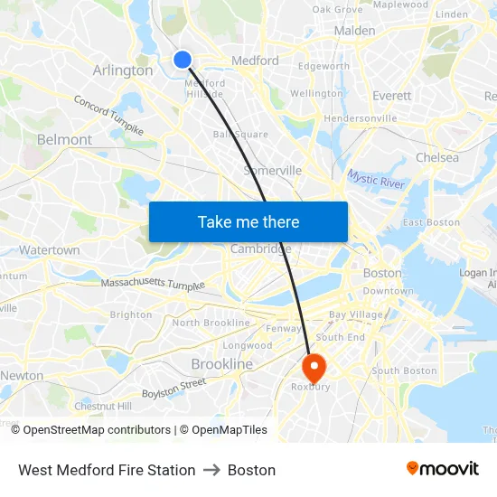 West Medford Fire Station to Boston map