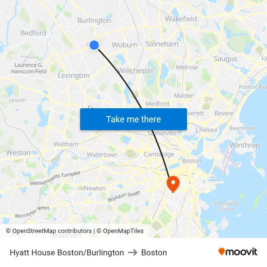 Hyatt House Boston/Burlington to Boston map