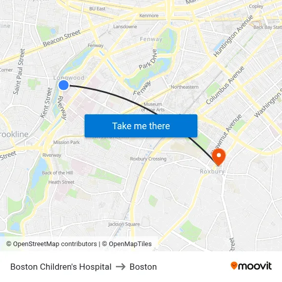 Boston Children's Hospital to Boston map
