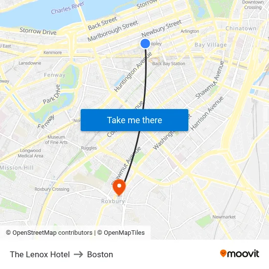 The Lenox Hotel to Boston map