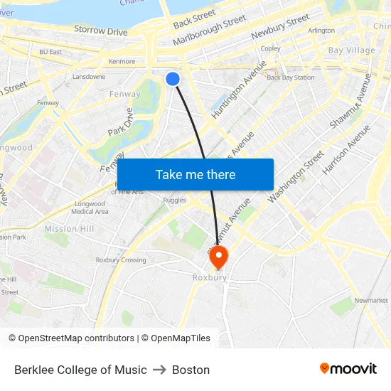 Berklee College of Music to Boston map