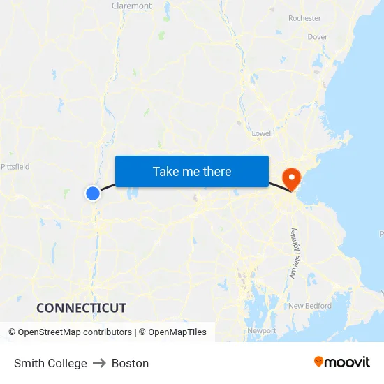 Smith College to Boston map