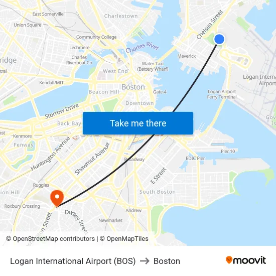 Logan International Airport (BOS) to Boston map