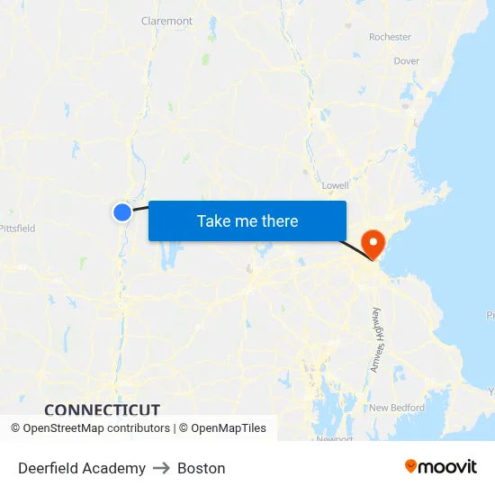 Deerfield Academy to Boston map