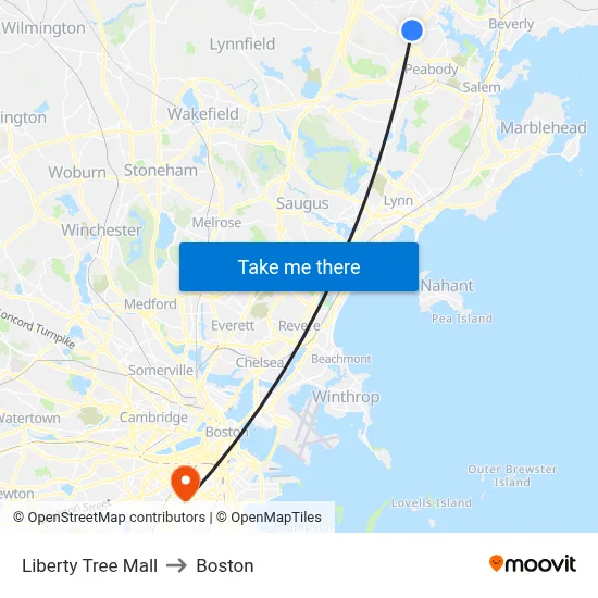 Liberty Tree Mall to Boston map