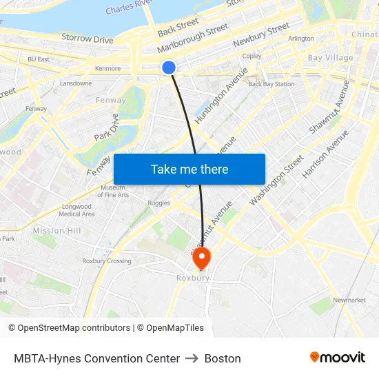 MBTA-Hynes Convention Center to Boston map