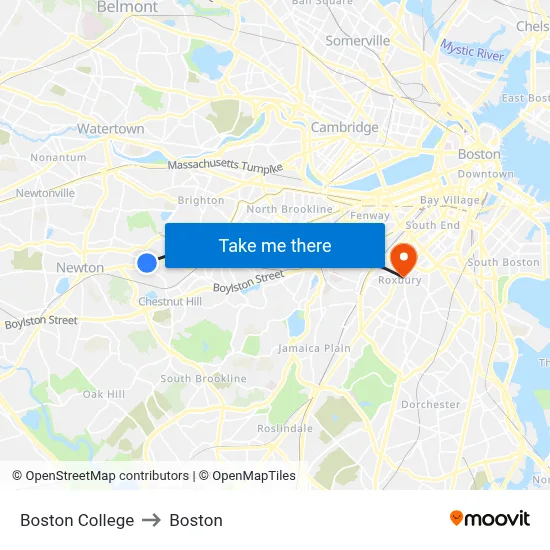 Boston College to Boston map