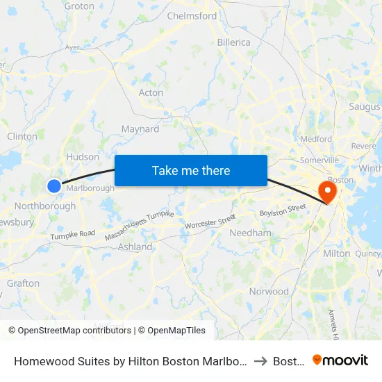 Homewood Suites by Hilton Boston Marlborough to Boston map