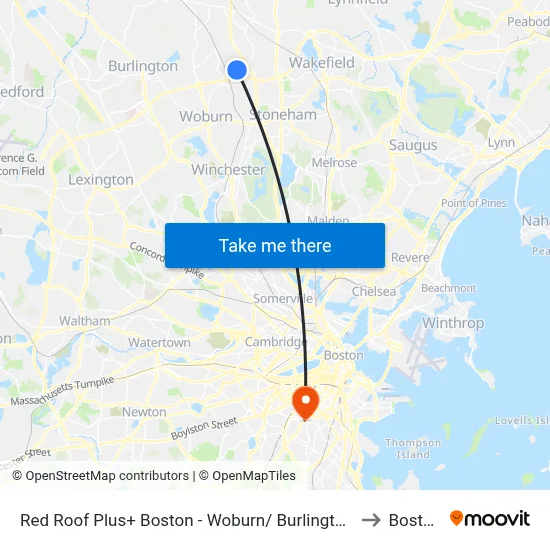 Red Roof Plus+ Boston - Woburn/ Burlington to Boston map
