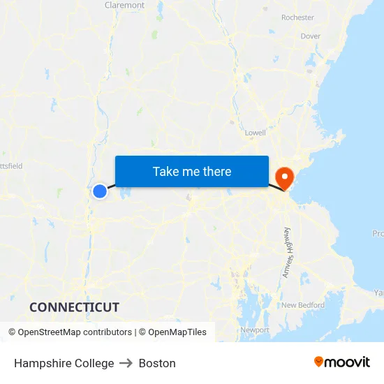 Hampshire College to Boston map