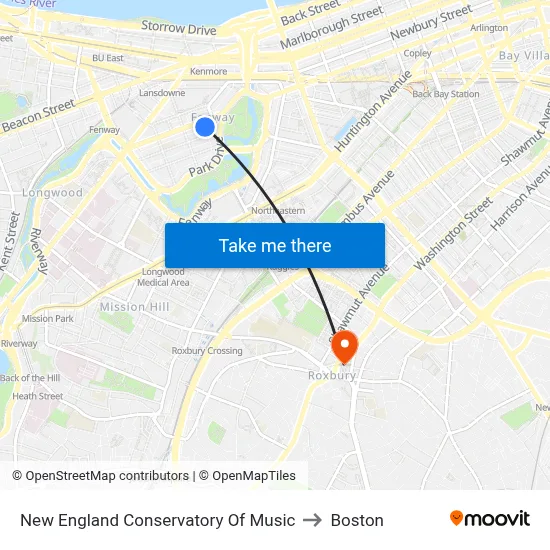 New England Conservatory Of Music to Boston map