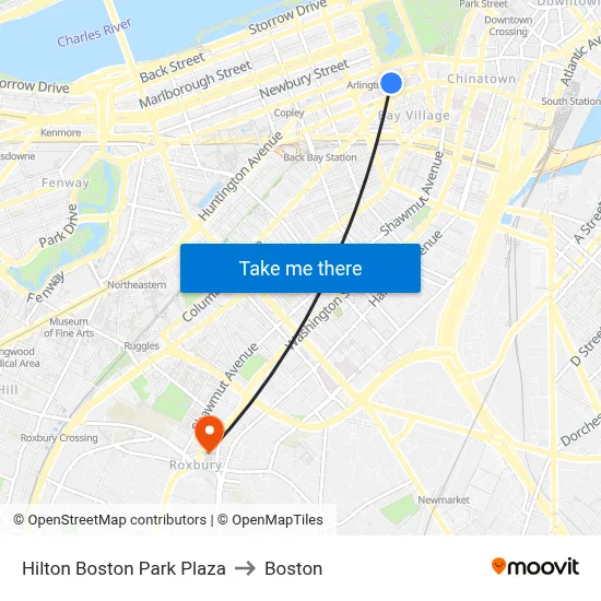 Hilton Boston Park Plaza to Boston map