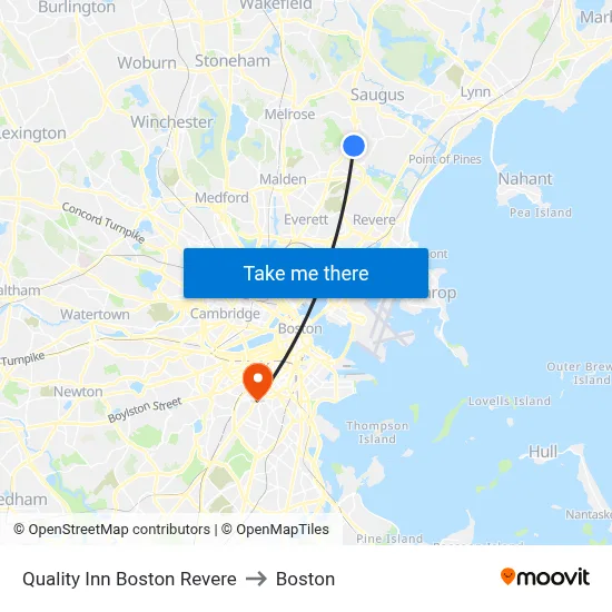 Quality Inn Boston Revere to Boston map