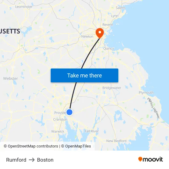 Rumford to Boston map