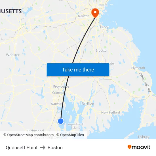 Quonsett Point to Boston map