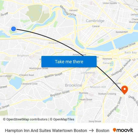 Hampton Inn And Suites Watertown Boston to Boston map