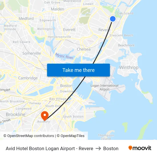 Avid Hotel Boston Logan Airport - Revere to Boston map