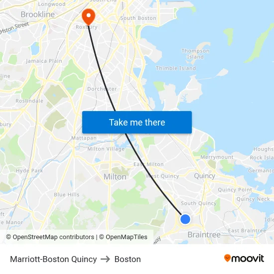 Marriott-Boston Quincy to Boston map