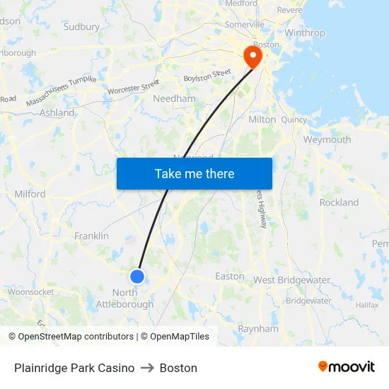 Plainridge Park Casino to Boston map