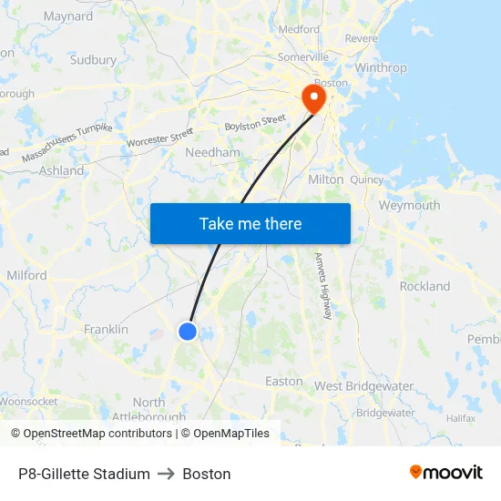 P8-Gillette Stadium to Boston map