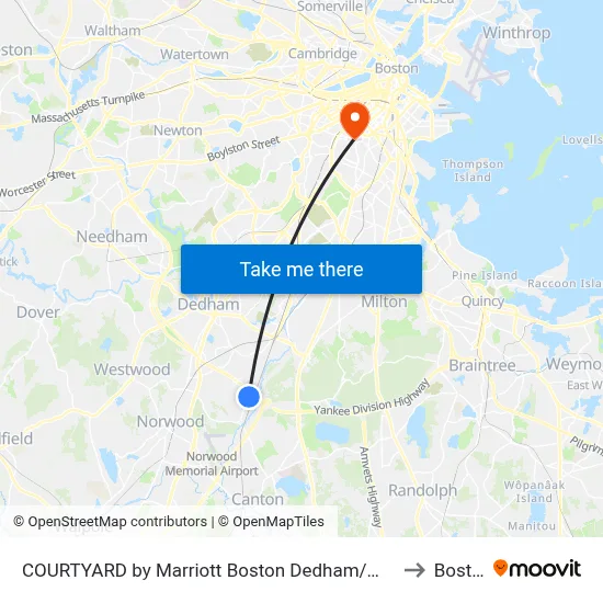 COURTYARD by Marriott Boston Dedham/Westwood to Boston map
