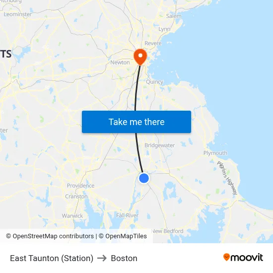 East Taunton (Station) to Boston map