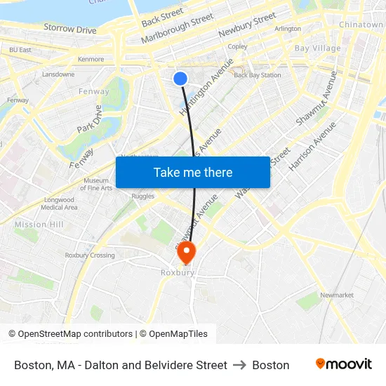 Boston, MA - Dalton and Belvidere Street to Boston map