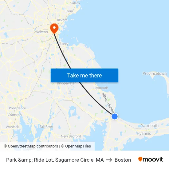 Park &amp; Ride Lot, Sagamore Circle, MA to Boston map