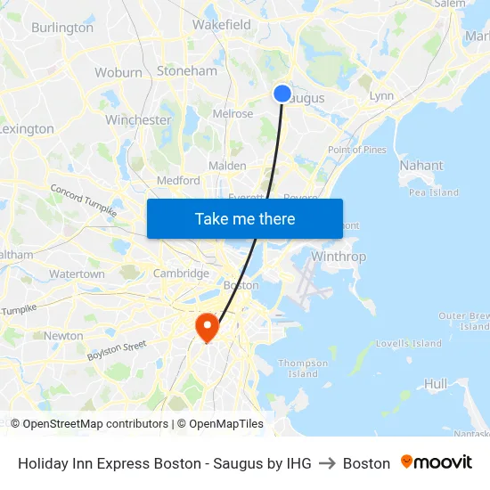 Holiday Inn Express Boston - Saugus by IHG to Boston map