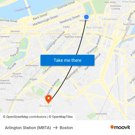 Arlington Station (MBTA) to Boston map