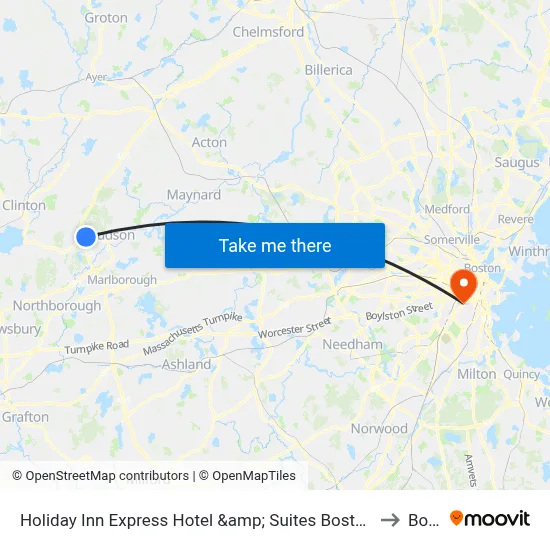 Holiday Inn Express Hotel &amp; Suites Boston - Marlboro by IHG, Hudson to Boston map