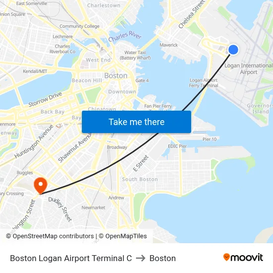 Boston Logan Airport Terminal C to Boston map