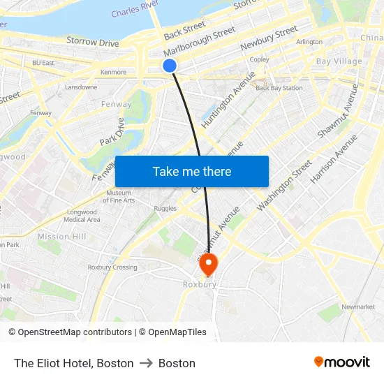 The Eliot Hotel, Boston to Boston map