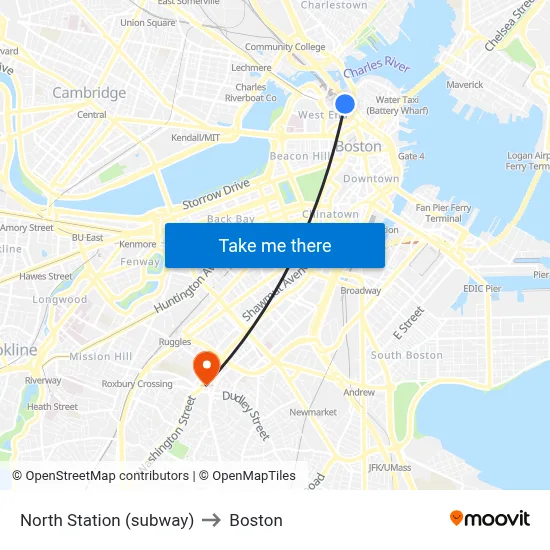 North Station (subway) to Boston map