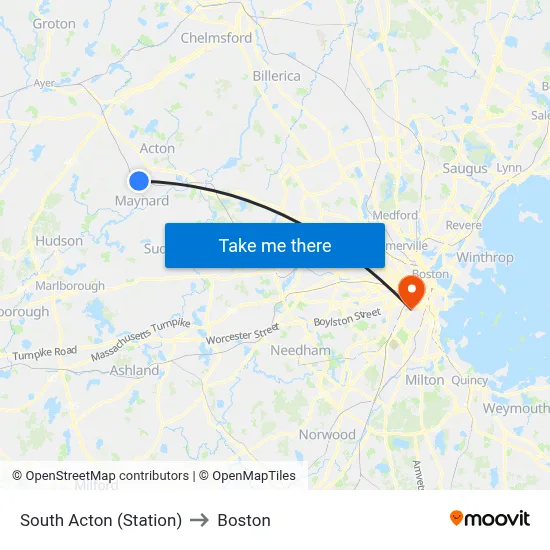 South Acton (Station) to Boston map